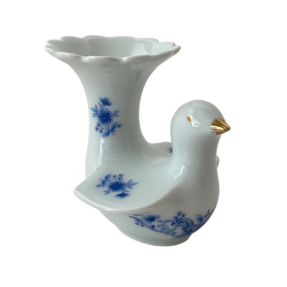 Vintage Bareuther Waldsassen Bird Vase Floral White Porcelain Bavaria Germany